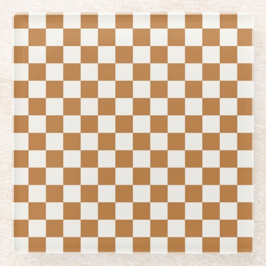 Copper and eggshell checkerboard pattern ガラスコースター (正面)