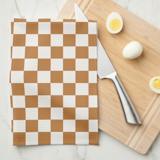 Copper and eggshell checkerboard pattern キッチンタオル (四つ折り)