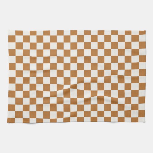 Copper and eggshell checkerboard pattern キッチンタオル (横)
