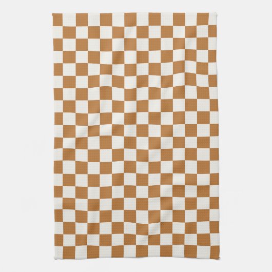 Copper and eggshell checkerboard pattern キッチンタオル (縦)