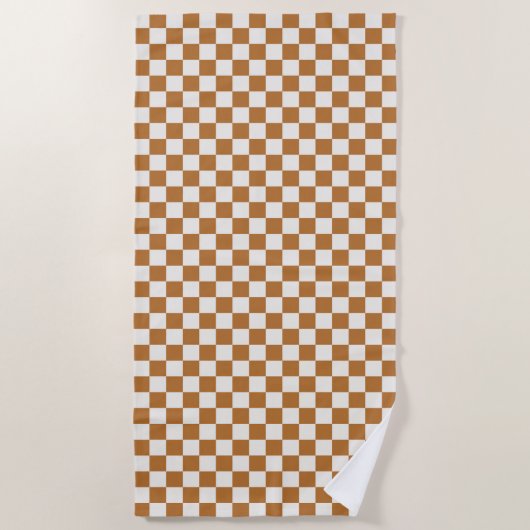 Copper and eggshell checkerboard pattern ビーチタオル (正面)
