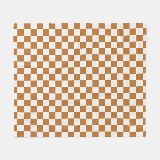 Copper and eggshell checkerboard pattern フリースブランケット (正面(横))
