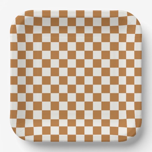 Copper and eggshell checkerboard pattern ペーパープレート (正面)