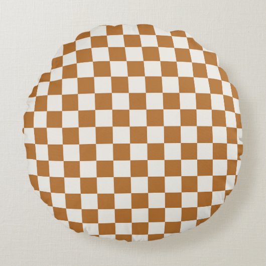 Copper and eggshell checkerboard pattern ラウンドクッション (正面)