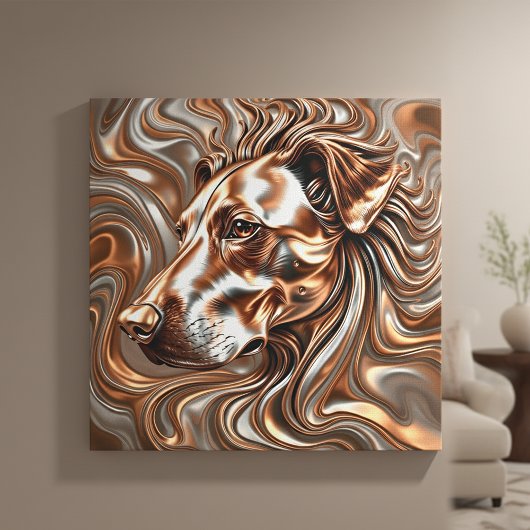 Copper and Silver Metallic Swirl Dog Portrait キャンバスプリント