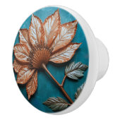 Copper Blooming Flower on Teal セラミックノブ (右)