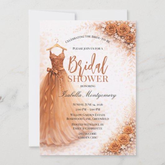 Copper Bridesmaid Dress Bridal Shower 招待状 (正面)