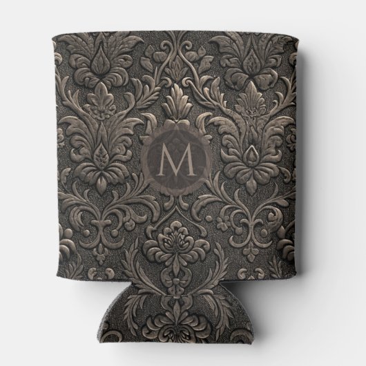 Copper brown and black floral seamless pattern 缶クーラー (裏面)