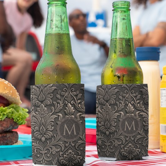 Copper brown and black floral seamless pattern 缶クーラー