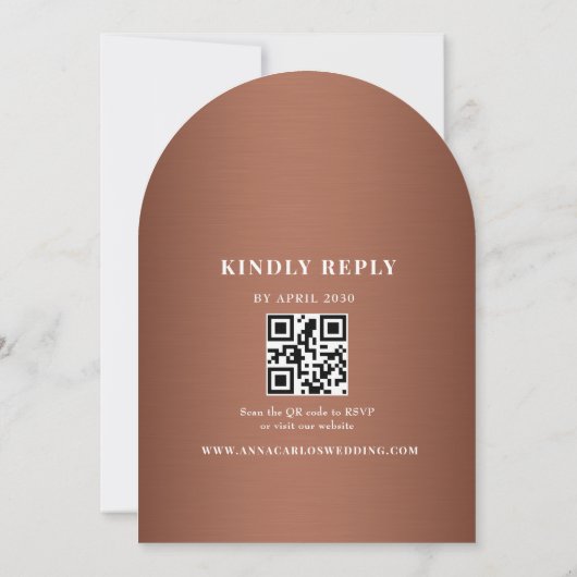 Copper Brown Arched QR Code Wedding 招待状 (裏面)