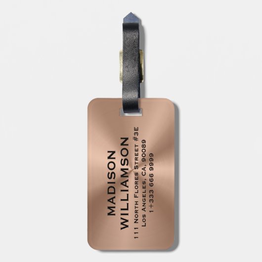 Copper Brown MetalliC Texture Black Text ラゲッジタグ (裏面縦)