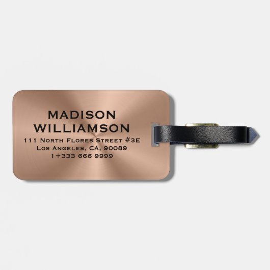 Copper Brown MetalliC Texture Black Text ラゲッジタグ (裏面横)