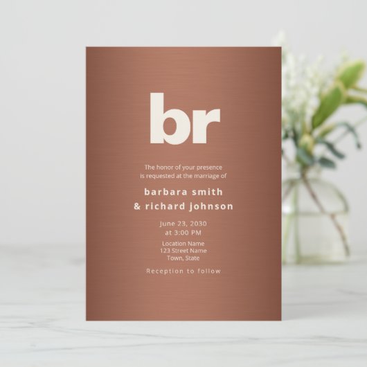Copper Brown Minimalist QR Wedding 招待状 (スタンド正面)