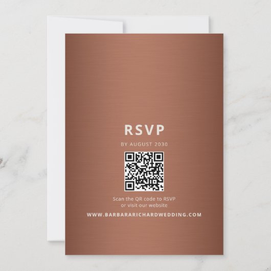 Copper Brown Minimalist QR Wedding 招待状 (裏面)