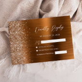 Copper Brushed Metal Glitter Script Wedding 出欠カード