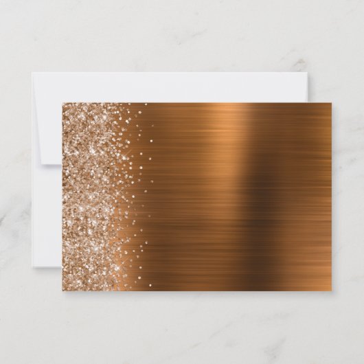 Copper Brushed Metal Glitter Script Wedding 出欠カード (裏面)