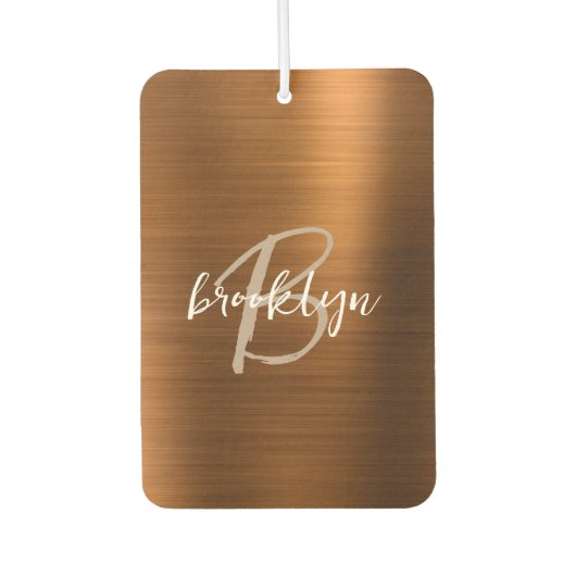 Copper Brushed Metal Script Monogram  カーエアーフレッシュナー (正面)
