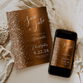 Copper Brushed Metal Script Save the Date 案内状