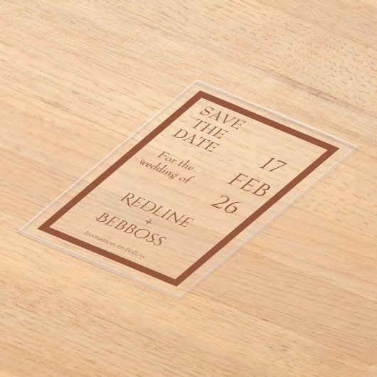 Copper Elegant Modern Wedding アクリル招待状 (レイダウン)