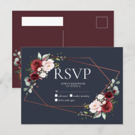 Copper Geometric Burgundy Blue NoメニューRSVP インビテーションポストカード