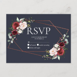 Copper Geometric Burgundy Blue NoメニューRSVP インビテーションポストカード