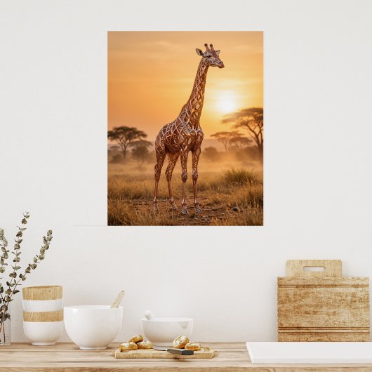 Copper Giraffe Sunset ポスター (キッチン)
