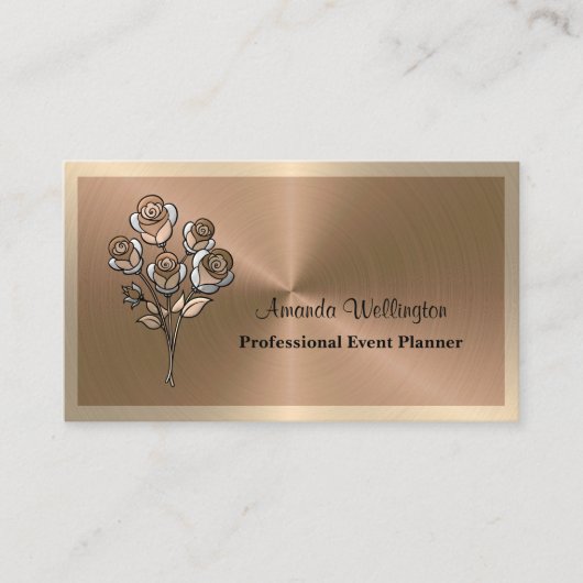 Copper & Gold Floral Event Planner Business Card 名刺 (正面)