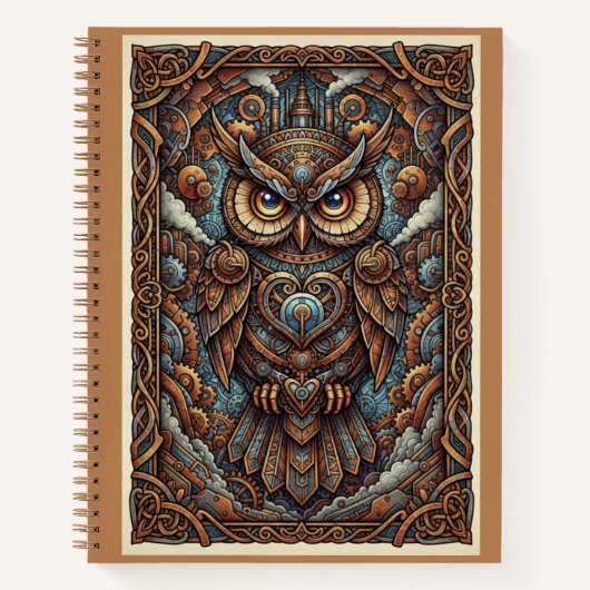 Copper Industrial Steampunk Mechanical Owl Journal ノートブック (正面)