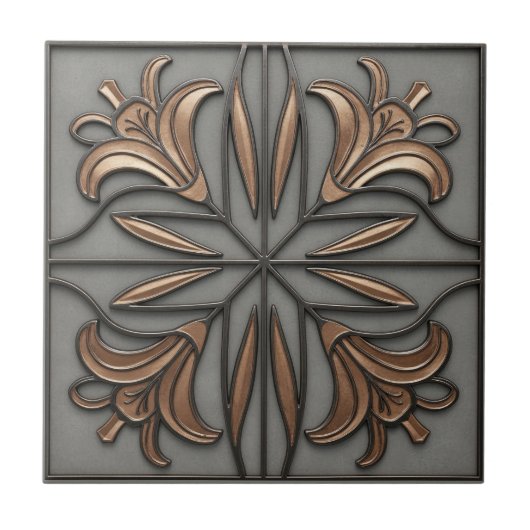 Copper Lilies Art Nouveau Floral #16 ID1193 タイル (正面)