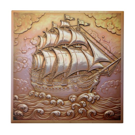 Copper Metallic Iridescent Sailing Ship D1223 タイル (正面)