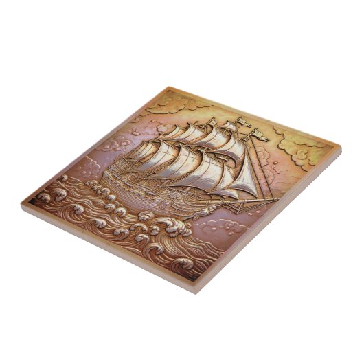 Copper Metallic Iridescent Sailing Ship D1223 タイル (側面)