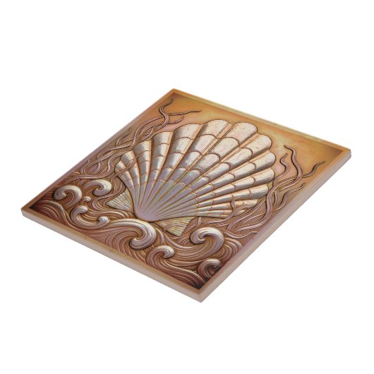 Copper Metallic Iridescent Scallop Shell D1223 タイル (側面)