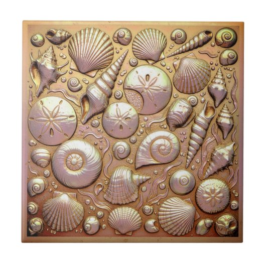 Copper Metallic Iridescent Seashells ID1223 タイル (正面)