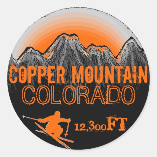 Copper Mountain Coloradoオレンジスキーアートシール ラウンドシール (正面)
