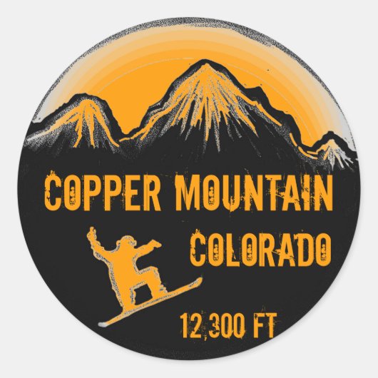 Copper Mountain Coloradoオレンジ色のスノーボードシール ラウンドシール (正面)