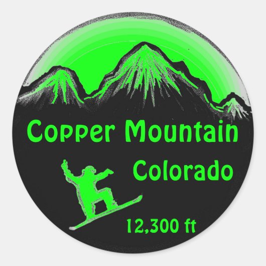 Copper Mountain Coloradoグリーンスノーボードシール ラウンドシール (正面)