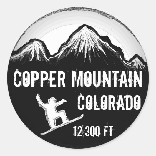 Copper Mountain Colorado白いスノーボードシール ラウンドシール (正面)