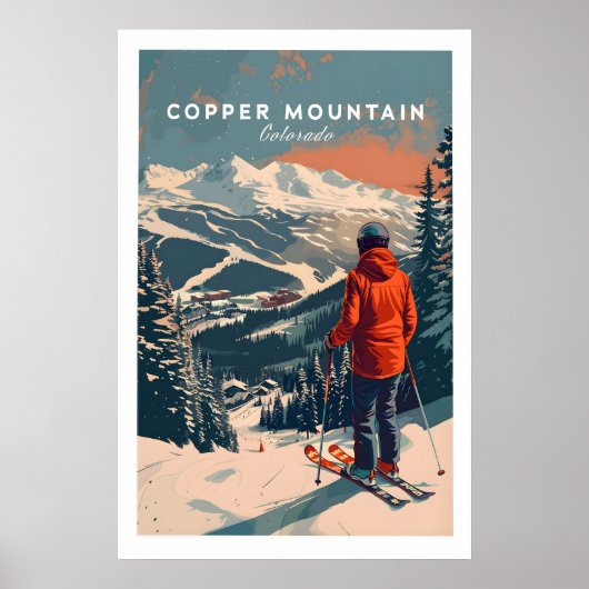 Copper Mountain Travel Poster Skiing Into Sunset 1 ポスター (正面)