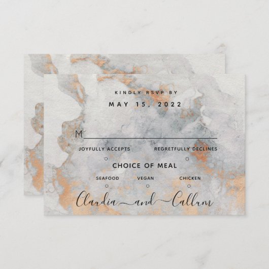 Copper Quarry結婚の3食選択RSVPカード 出欠カード (正面/裏面)