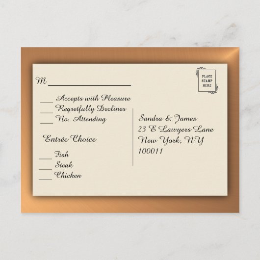 Copper ShineメニューRSVP インビテーションポストカード (裏面)