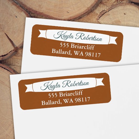 Copper & Teal Green Address Label with Banner ラベル