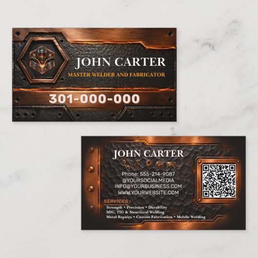 Copper Welder Welding Services Metal Logo QR Code 名刺 (正面/裏面)