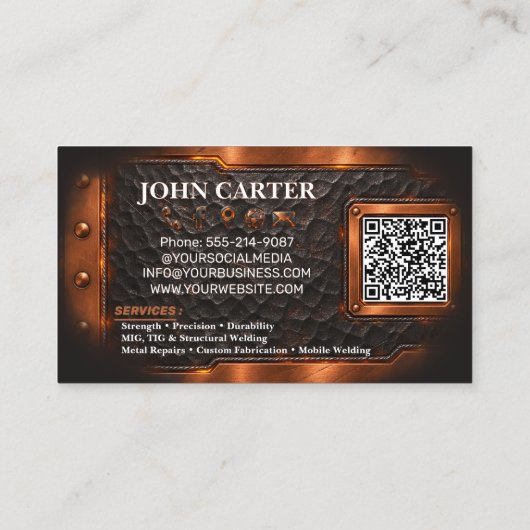 Copper Welder Welding Services Metal Logo QR Code 名刺 (裏面)