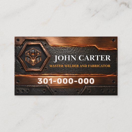 Copper Welder Welding Services Metal Logo QR Code 名刺 (正面)