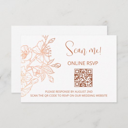 Copper White結婚のQRコードRSVPオンライン エンクロージャーカード (正面/裏面)