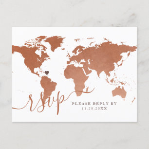 Copper World Map旅行先RSVPポストカード シーズンポストカード
