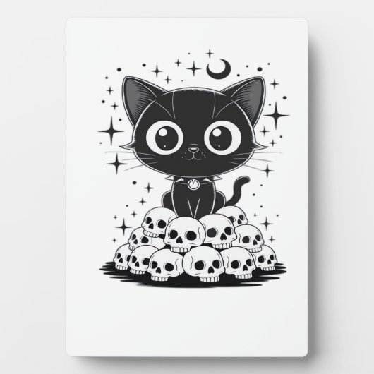 Copy of Cat Skulls Creepy Cute Kitty Goth Black Al フォトプラーク (正面)
