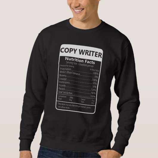 Copy Writer Nutrition Facts Sarcastic Graphic スウェットシャツ (正面)