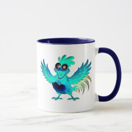 Coq cartoon bleu joyeux avec ailes déployées. マグカップ