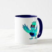 Coq cartoon bleu joyeux avec ailes déployées. マグカップ (正面右)